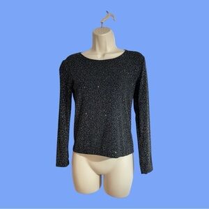 Sparkling Glitzy Knit Top Pullover Long Sleeve Black Iridescent Glitter S/M